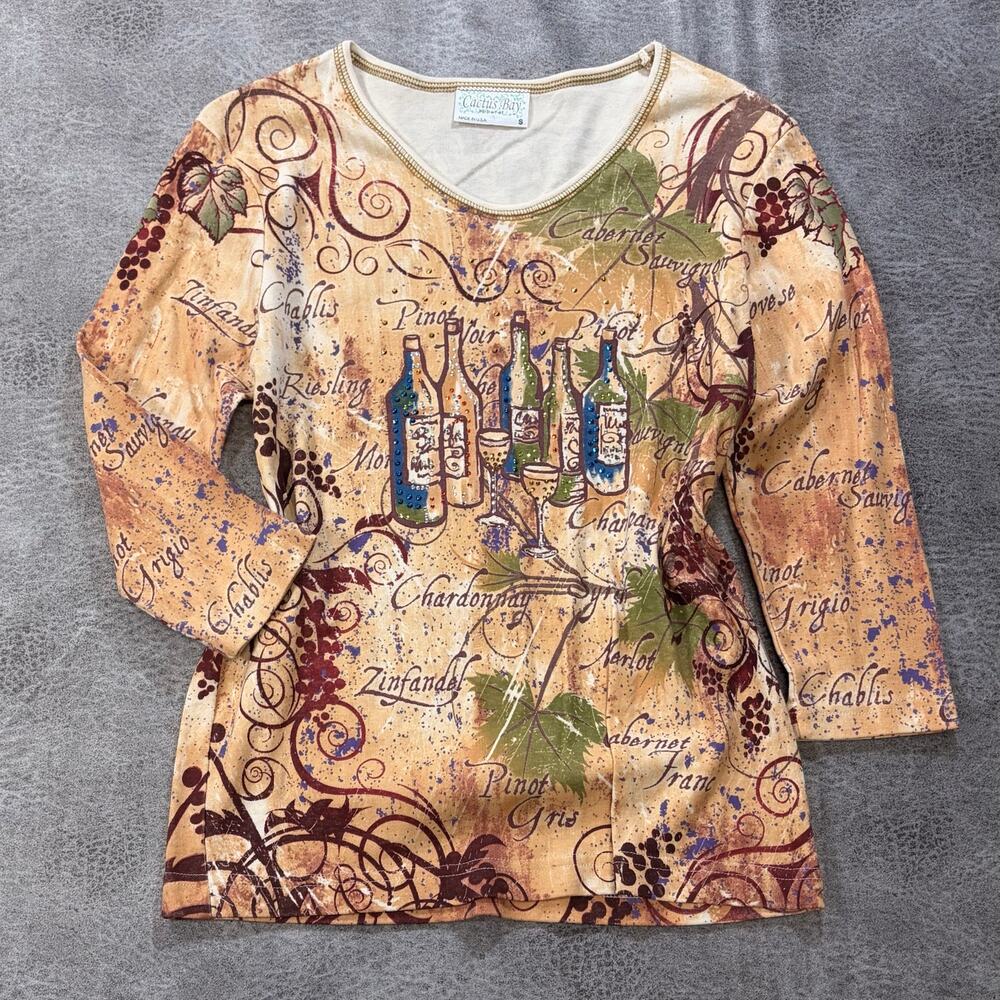 Y2k Wine Euro Whimsy AOP Embellished Quarter Sleeve